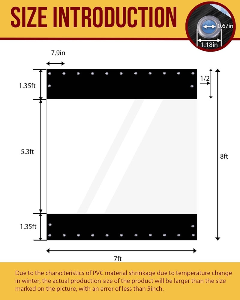 FoundGo 8'Hx7'W Vinyl Curtains for Patio, 19oz Outdoor Clear Patio Enclosure, Heavy Duty Waterproof Tarp With Grommets for Pergola, Porch, Gazebos, Balcony, -4 Cold Resistant - Image 2